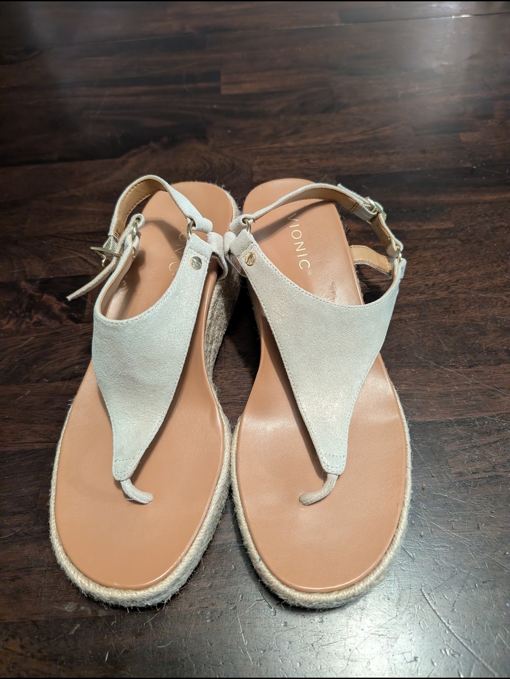 Vionic Kirra Espadrille Wedge Thong Sandals, Women's 9.5, Champagne